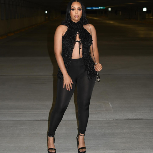 Tie rope top tight pants two-piece set