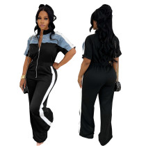 Cowboy patchwork stand up collar zipper jumpsuit Cowboy patchwork stand up collar zipper jumpsuit