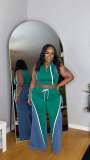 Cowboy patchwork sleeveless V-neck wide leg pants set