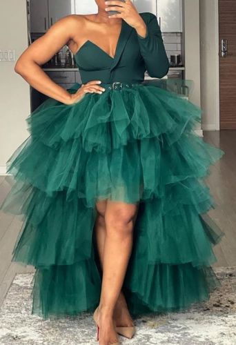 Loose large swing mesh asymmetric top dress