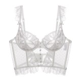 Ultra thin fishbone lace back lingerie and bra