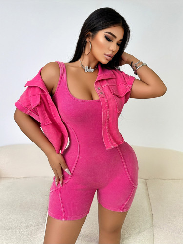 Laundry vest, jumpsuit, short sleeved jacket, two-piece set