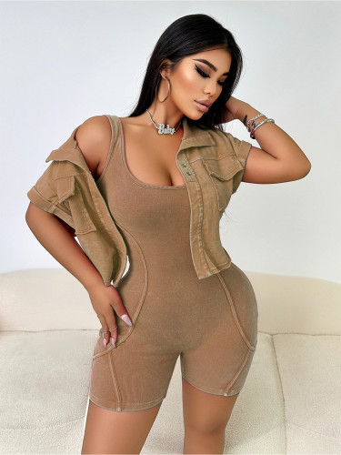 Laundry vest, jumpsuit, short sleeved jacket, two-piece set