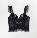 Ultra thin fishbone lace back lingerie and bra