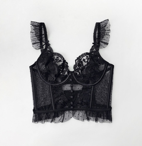 Ultra thin fishbone lace back lingerie and bra