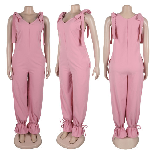 Loose strap ankle jumpsuit