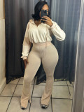 Twisted sweatshirt patchwork hooded flared pants two-piece set