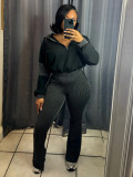 Twisted sweatshirt patchwork hooded flared pants two-piece set