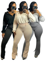 Twisted sweatshirt patchwork hooded flared pants two-piece set Twisted sweatshirt patchwork hooded flared pants two-piece set