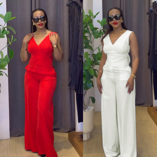 Elastic wide leg print two-piece set