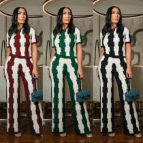 Elastic wide leg print two-piece set Elastic wide leg print two-piece set