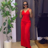 Elastic wide leg print two-piece set