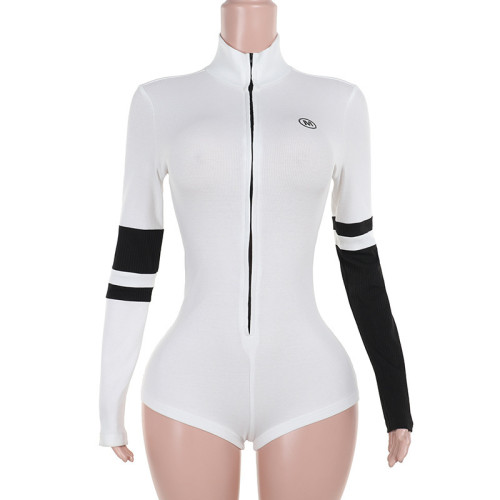 Knitted high neck long sleeved zipper jumpsuit