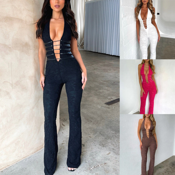 Tie rope tie jumpsuit with see through lace pants (lined)