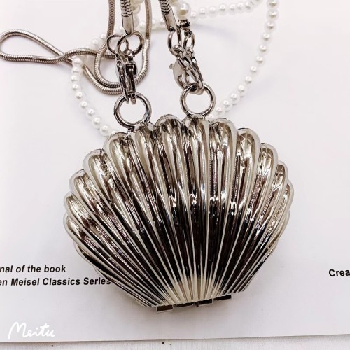 Shell bag diagonal cross bag double chain pearl waist bag