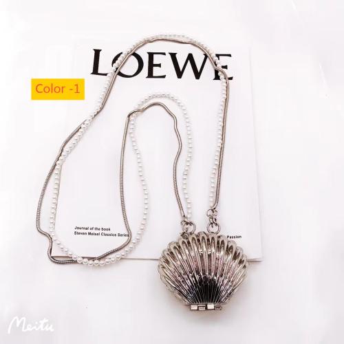 Shell bag diagonal cross bag double chain pearl waist bag