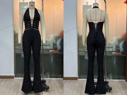 Tie rope tie jumpsuit with see through lace pants (lined)