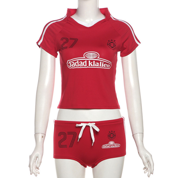Open navel short sleeved high waisted hip lifting shorts set