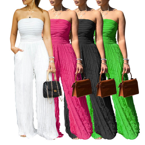 Women's jumpsuit high waisted strapless sleeveless wide leg pants