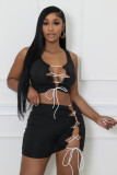 Large solid color strap hollow two-piece set
