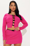 High elasticity knitted short skirt set