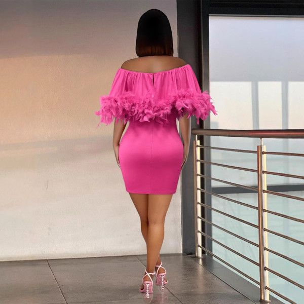One shoulder feather elastic hip hugging dress
