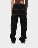 High waisted elastic waistband, loose waistband, wide leg workwear, multi pocket jeans