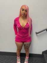 Open collar long sleeved shorts set Open collar long sleeved shorts set