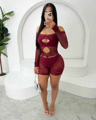 Fun hollowed out perspective mesh clothing high elasticity jumpsuit