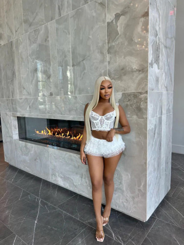 Lace hollowed out two-piece set for plus size women's clothing