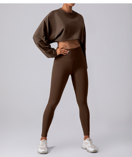 Round neck sweatshirt T-shirt loose long sleeved top long pants set