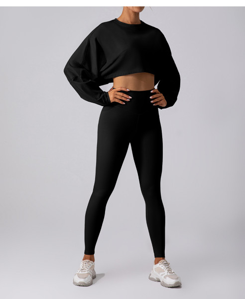 Round neck sweatshirt T-shirt loose long sleeved top long pants set