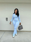 Open collar long sleeved long pants two-piece set