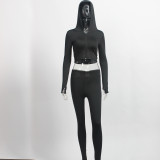 Open collar long sleeved long pants two-piece set