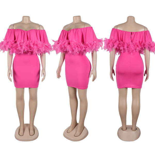 One shoulder feather elastic hip hugging dress