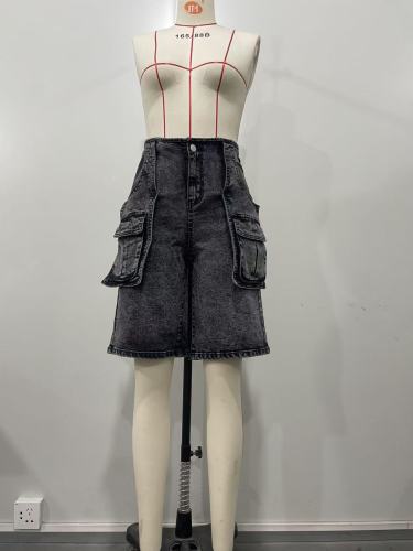 Workwear retro denim five quarter shorts