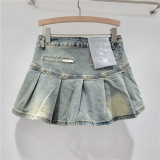 Retro high waisted anti glare A-line pleated skirt