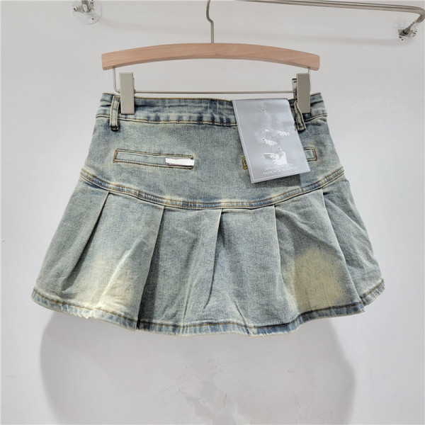 Retro high waisted anti glare A-line pleated skirt