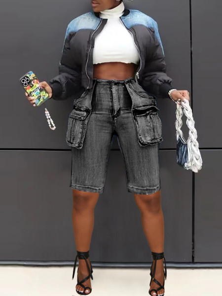 Workwear retro denim five quarter shorts
