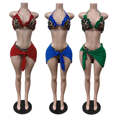 Printed strap swimsuit bikini split three piece swimsuit