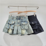 Retro high waisted anti glare A-line pleated skirt