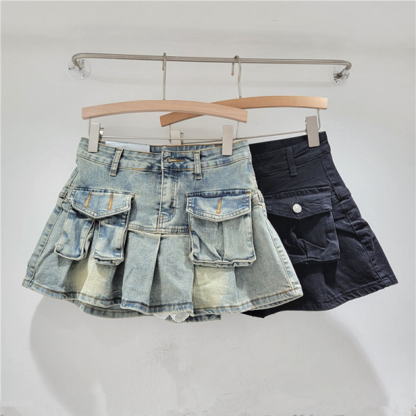 Retro high waisted anti glare A-line pleated skirt
