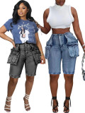 Workwear retro denim five quarter shorts