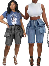 Workwear retro denim five quarter shorts