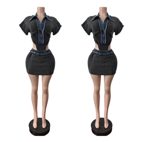 Short sleeved jumpsuit with high stretch skirt set
