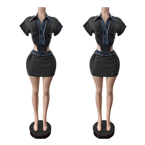 Short sleeved jumpsuit with high stretch skirt set