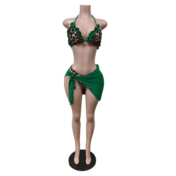 Printed strap swimsuit bikini split three piece swimsuit
