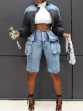 Workwear retro denim five quarter shorts