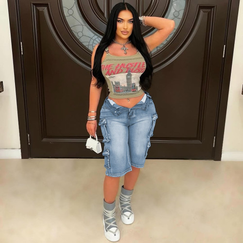 Loose large pocket wash shorts