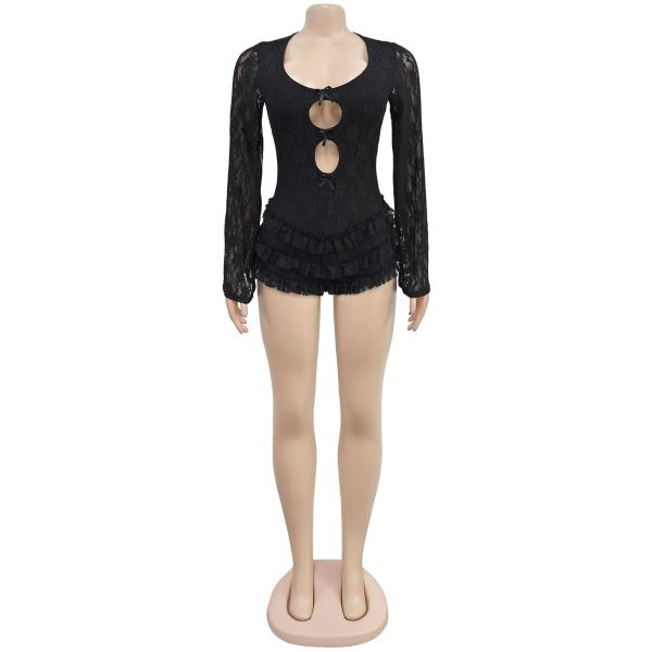 Women's backless flared sleeve lace jumpsuit skirt